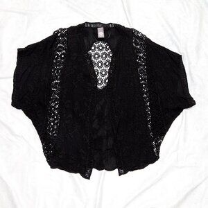 Vince Camuto Kimono Cover Up Embroidered Flowers Black Sz One Size